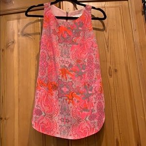 Pink multi sleeveless tunic tank zip back